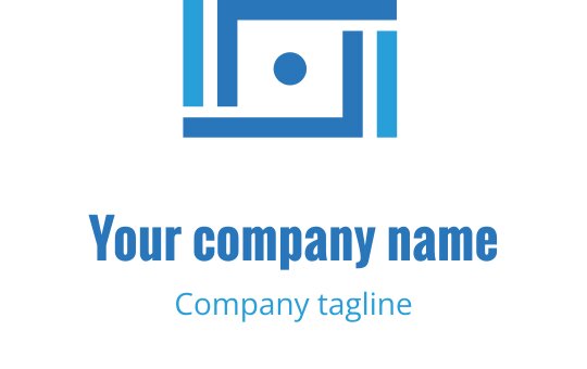 Nowoczesne niebiesko-skalne logo z stylizowanym kształtem aparatu