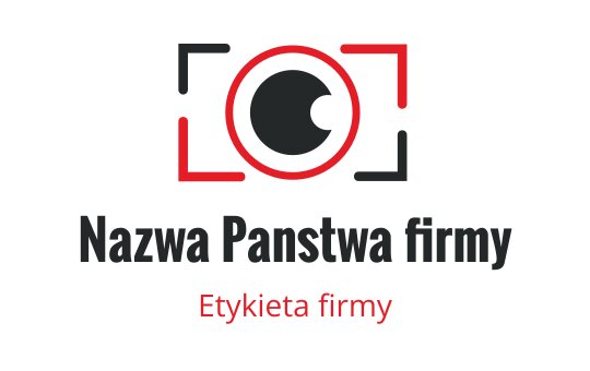 Nowoczesny projekt logo aparatu z okrągłym obiektywem i czerwonymi akcentami
