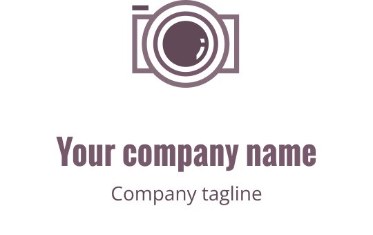 Kreatywne logo w kolorze fioletowym i brązowym z stylizowanym aparatem