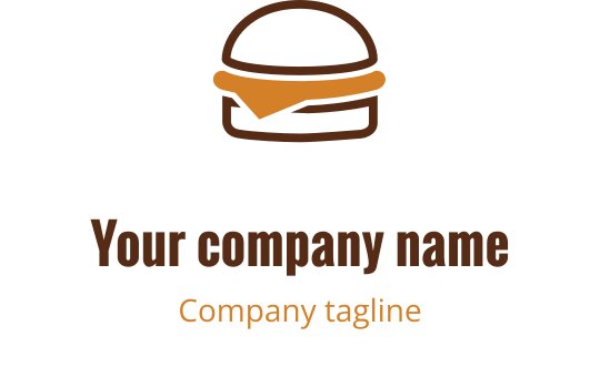 Prosty projekt logo burgera z brązową bułką i pomarańczowym akcentem