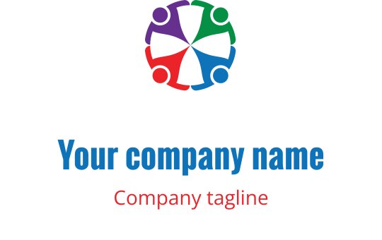 Kolorowe logo z połączonymi postaciami w purpurze, zieleni, czerwieni i turkusie