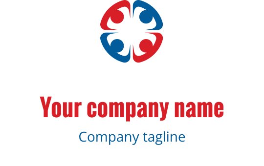 Kolorowy projekt logo z przeplatającymi się czerwonymi i niebieskimi dłońmi