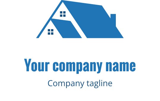 Nowoczesne niebieskie logo domu z trójkątnym dachem i oknami