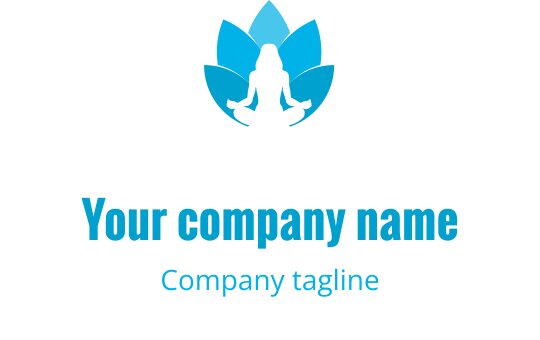Logo projektu spokojnego kwiatu lotosu z medytującą postacią w niebieskim