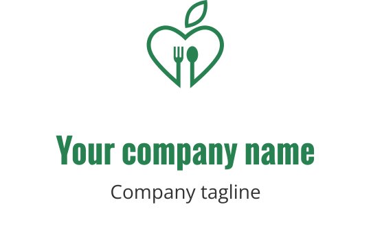 Świeże zielone logo z stylizowanym liściem i widelcem