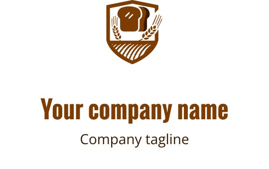 Logo w kształcie tarczy z bochenkiem chleba i kłosami pszenicy