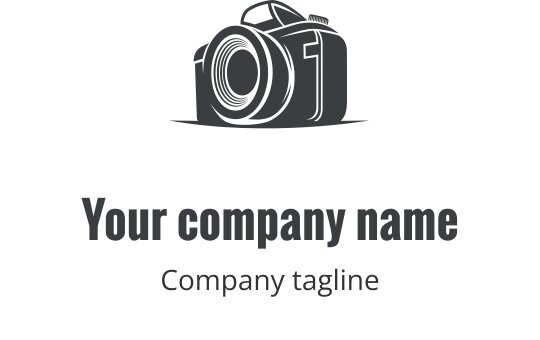 Realistyczny szary projekt logo aparatu z detalami obiektywu i korpusu