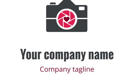 Nowoczesne logo aparatu z czerwoną przesłoną i szarym korpusem