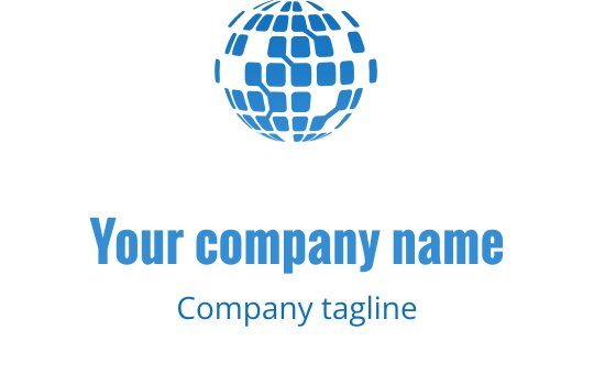 Nowoczesne niebieskie logo globu z kwadratowymi wzorami i wyraźnym tekstem
