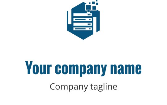 Nowoczesne niebieskie logo z elementami heksagonu i dokumentu