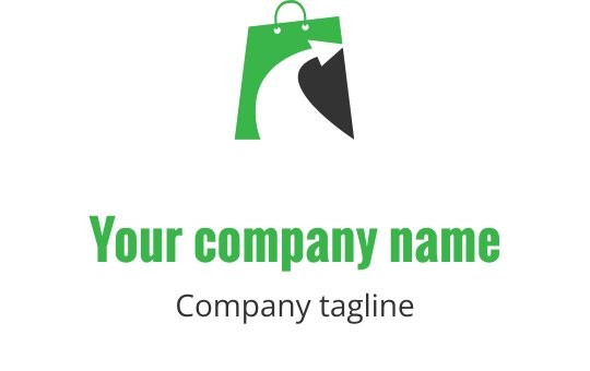 Logo w kolorze limonkowym z stylizowanym kształtem torby