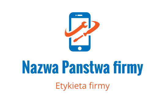 Nowoczesne niebieskie logo telefonu komórkowego z pomarańczowymi akcentami i stylizowanym tekstem