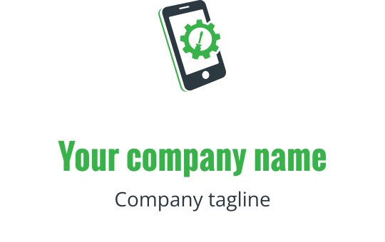 Nowoczesne zielone i limonkowe logo z telefonem i narzędziami naprawczymi