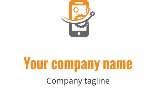 Nowoczesny projekt logo z smartfonem, zębatkami i elementem w ruchu