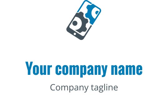 Logo w odcieniach turkusu i zieleni z stylizowanym urządzeniem mobilnym oraz narzędziami naprawczymi