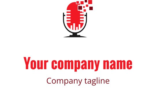 Nowoczesne logo mikrofonu z pikselowymi czerwonymi akcentami