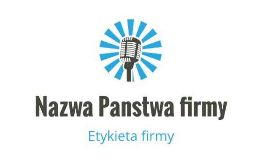 Nowoczesny projekt logo mikrofonu z niebieskimi promieniami rozchodzącymi się na zewnątrz