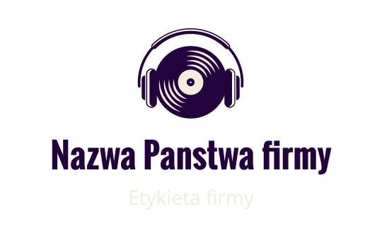 Nowoczesny projekt logo z winylową płytą i słuchawkami w kolorze fioletowym