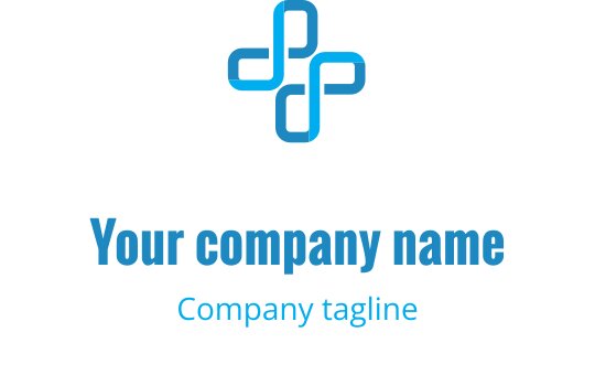 Nowoczesne niebieskie logo z połączonymi kształtami w symetrycznym układzie