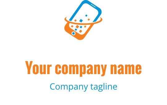 Nowoczesny projekt logo telefonu komórkowego z pomarańczowymi i niebieskimi akcentami