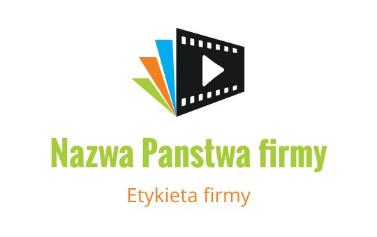 Dynamiczny projekt logo z taśmą filmową i kolorowymi trójkątnymi elementami