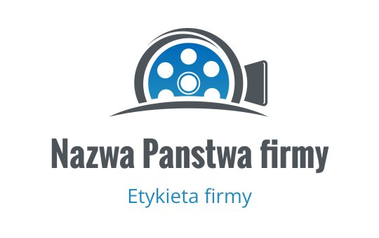 Nowoczesny projekt logo z niebieską taśmą filmową i czarnymi akcentami