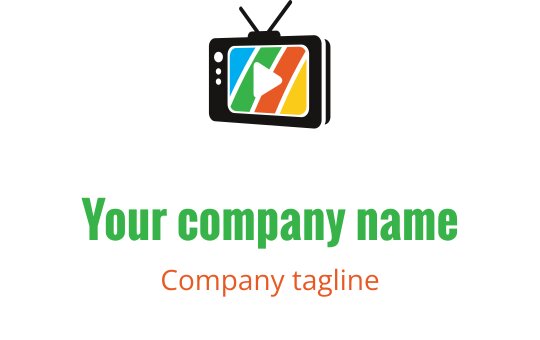 Kolorowy projekt logo telewizyjnego z przyciskiem odtwarzania i żywymi paskami
