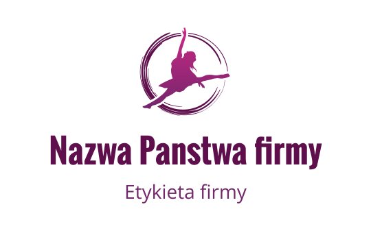 Dynamiczne logo tancerza w żywej purpurze z okrągłymi akcentami