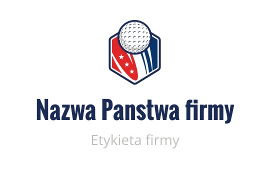 Sześciokątne logo z piłką golfową i czerwonymi akcentami