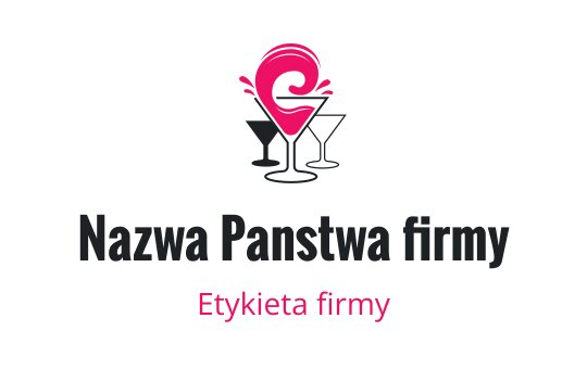 Zabawne logo z różową falą nad dwoma kieliszkami koktajlowymi