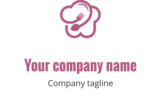 Logo kucharskie z czapką i widelcem oraz łyżką w kolorze różowym