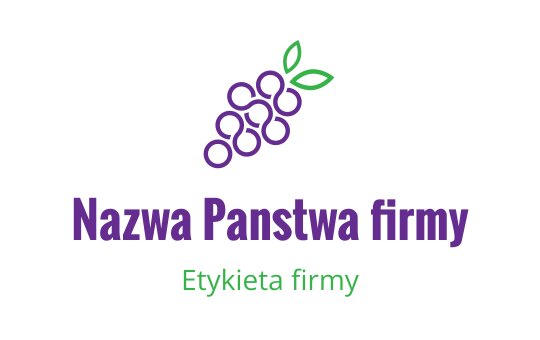 Logo z żywym kiściem winogron, zielonymi liśćmi i fioletowymi akcentami
