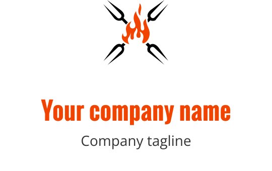Odważny projekt logo z płomieniem nad stylizowanym tekstem w pomarańczowym i szarym kolorze