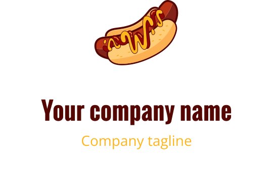 Zabawne logo hot doga z musztardą i bułką