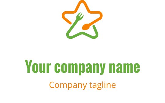 Nowoczesny projekt logo z stylizowanym narzędziem kuchennym w kolorze pomarańczowym i limonkowym