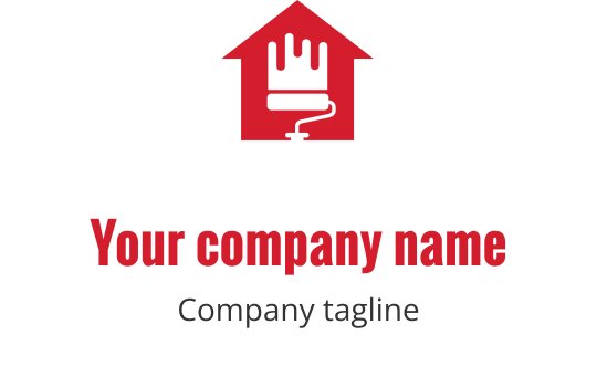 Logo domu kreatywnego z wałkiem malarskim i czerwoną dachówką
