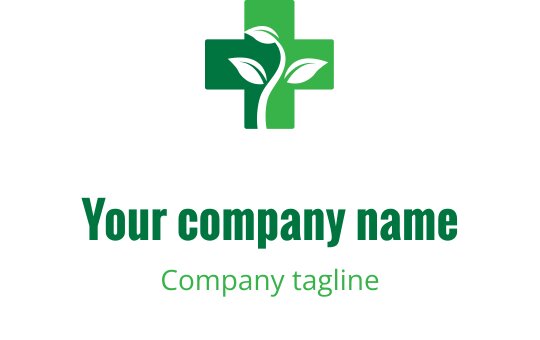 Nowoczesne zielone logo z rośliną w kształcie krzyża