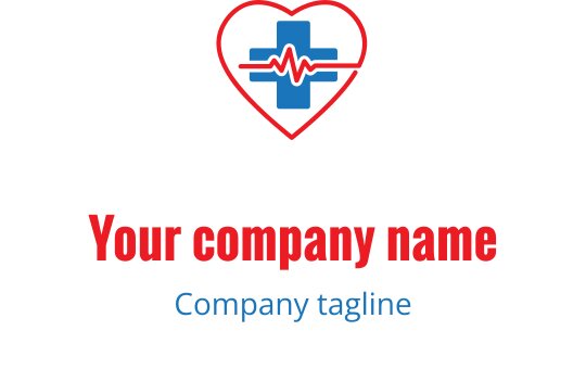 Logo serca i krzyża z linią tętna w czerwonym i niebieskim