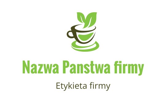 Nowoczesne logo filiżanki kawy w kolorze zielonym z liśćmi na górze