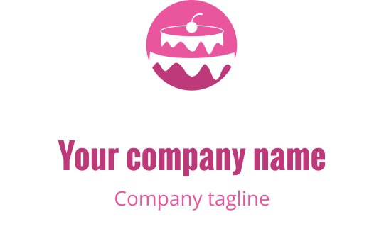 Zabawne różowo-czerwone logo z stylizowanym ciastem