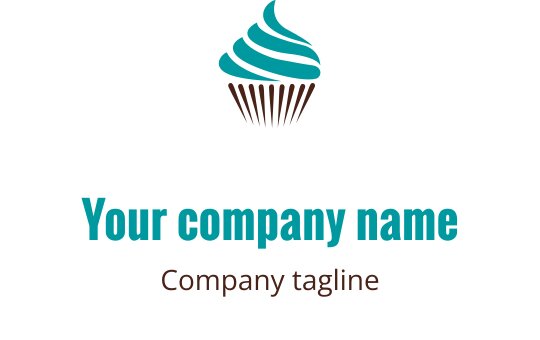 Logo design babeczki z turkusowym lukrem i brązowym opakowaniem