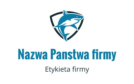 Odważne logo rekina w tarczy, z niebieskimi odcieniami