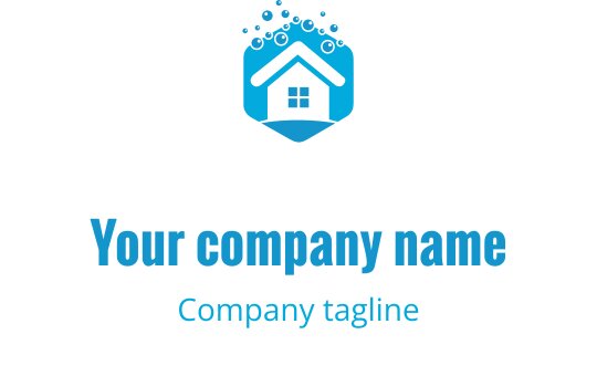Nowoczesne niebieskie logo domu z heksagonalnym kształtem i bąbelkami