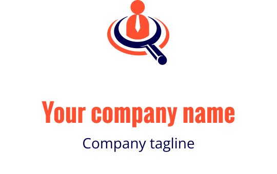Profesjonalny projekt logo z lupą i postacią w garniturze