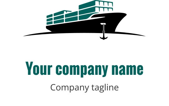 Zielono-niebieskie logo z stylizowaną sylwetką statku