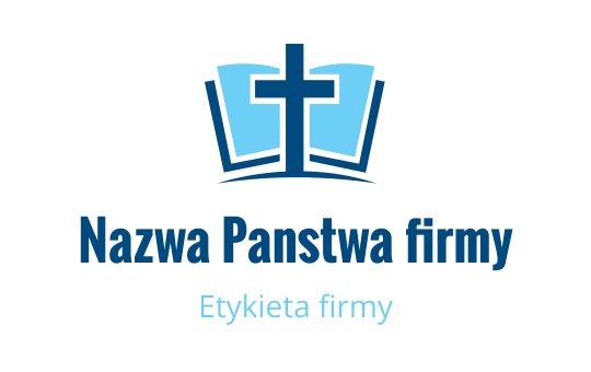 Nowoczesny projekt logo z krzyżem nad otwartą książką w kolorze niebieskim
