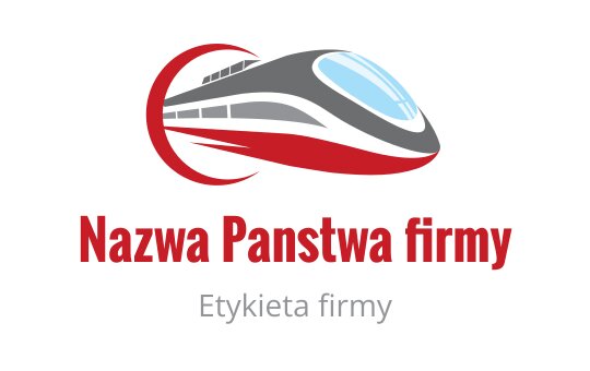 Szykowne logo pociągu w czerwieni i szarości z dynamiczną krzywą