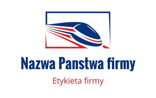 Szykowne logo pociągu w niebiesko-czerwonych kolorach z dynamicznymi liniami ruchu