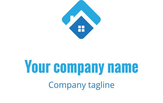 Nowoczesne logo w kolorze turkusowym i niebieskim z sylwetką stylizowanego domu