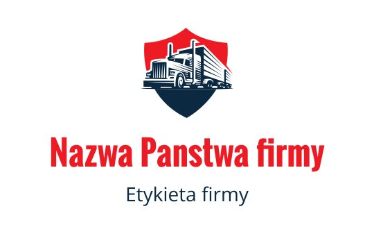 Odważne logo w kształcie tarczy z sylwetką ciężarówki w granacie i czerwieni